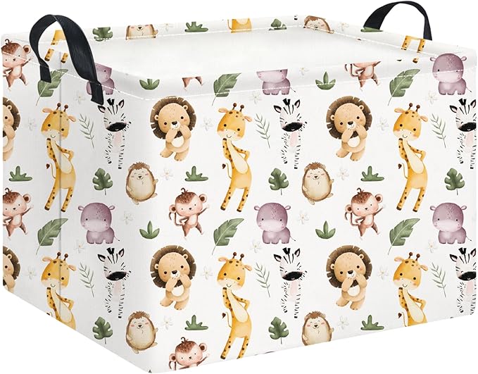 HKEC Rectangle Storage Basket with Handles,Collapsible Storage Bin,Books Box,Gift Basket(Dancing Animal)