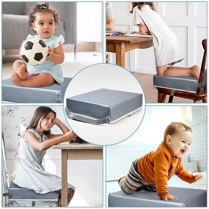 Toddler Booster Seat for Kitchen Chair Dining Table, Washable Thick Strong Support Portable Booster Chair for Toddlers Eating, Easy Cleaning Booster Seat Cushion Detachable with Adjustable Straps