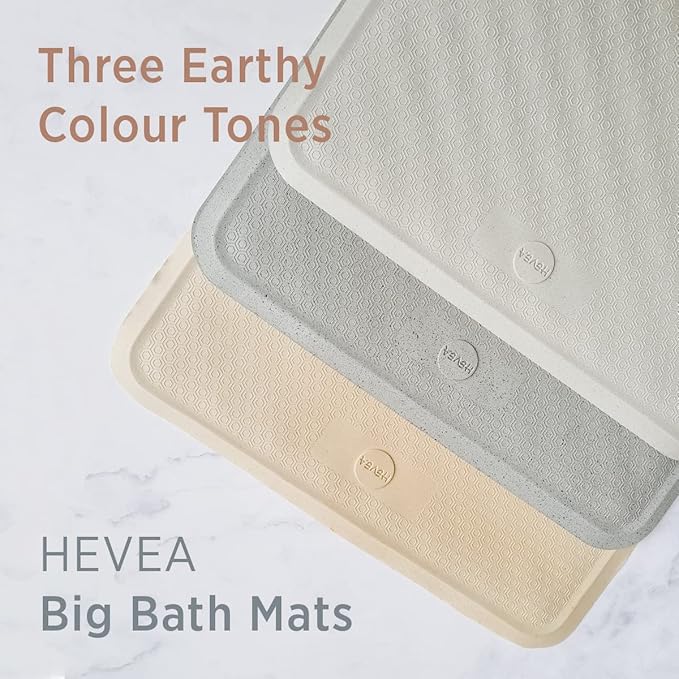 HEVEA Natural Rubber Wave Bath Mat – Long 28 × 16 in - Non-Slip Shower & Bathtub Mat with 388 Suction Cups, Plastic-Free & Biodegradable (Granite)