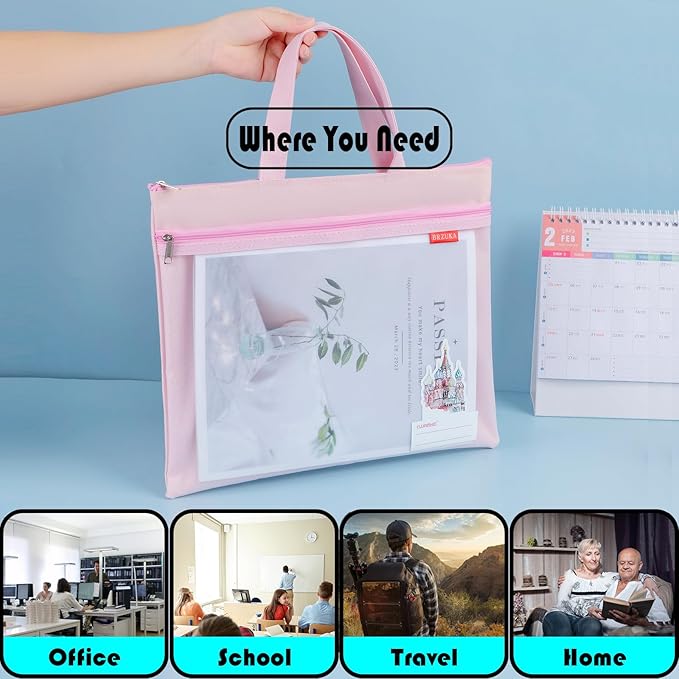Mesh Zipper Pouch 11x13.7 in, A4 Double Pocket Waterproof File Bag with Handle, Document Storage for School/Travel/Office/Puzzle (Gray, 2pcs)