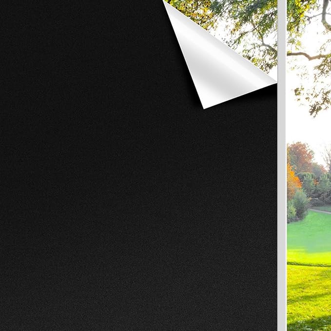 Finnez Blackout Window Privacy Film No Glue Necesary Static Cling,Anti-UV,Black Window Film 100% Light Blocking for Home Or Office