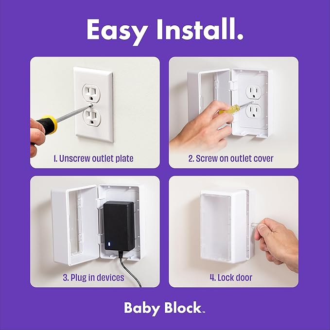 Outlet Covers Baby Proofing – Locking Outlet Cover Box with Outlet Lock, Outlet Lock Box & Child Proof Outlet Cover for Wall Plates, Plug Lock for Cords & Power Outlets