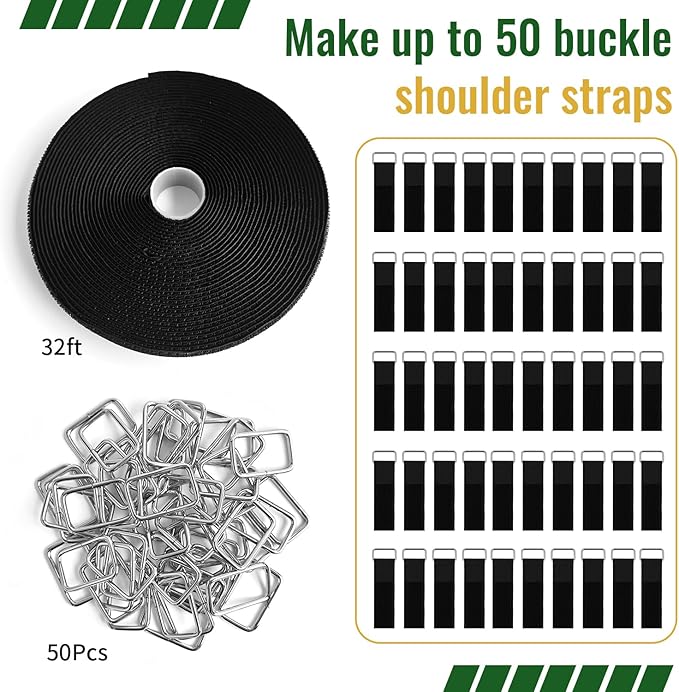 1 Inch x 32 Ft Hook and Loop Straps, 50 Metal Buckles, Adjustable Reusable Securing Cord Ties, Freely Cut-to-Length Cinch Strap, Suitable for Organization and Storage