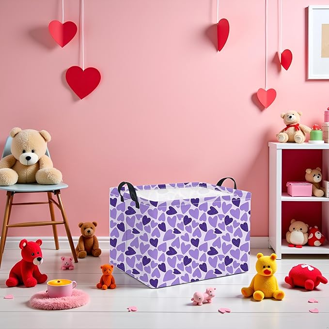 TIBAOLOVER Rectangular Valentines Basket for Women Girls Storage Bin Organizer Box Shelf Room Decor(Double Purple Heart)