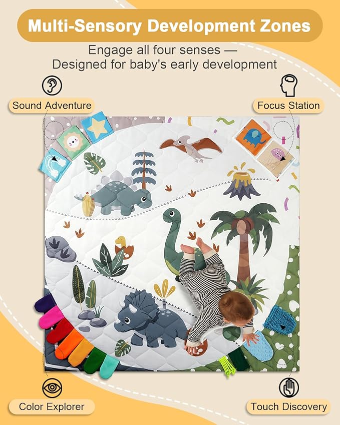 Premium Foam Baby Play Mat 50x50, 4 Developmental Zones Play Mat with Removable & Machine Washable Cover, Extra Thick Padding Playpen Mat, Easy to Clean for Infants, Toddlers & Babies