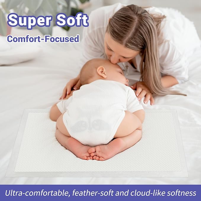100 Pack Disposable Changing Pads for Baby, 18" x 24" Super Absorbency Disposable Underpads Large Bed Pads Absorbent Fluff Protective Table Pads Disposable Diaper Changing Pads, Leakproof