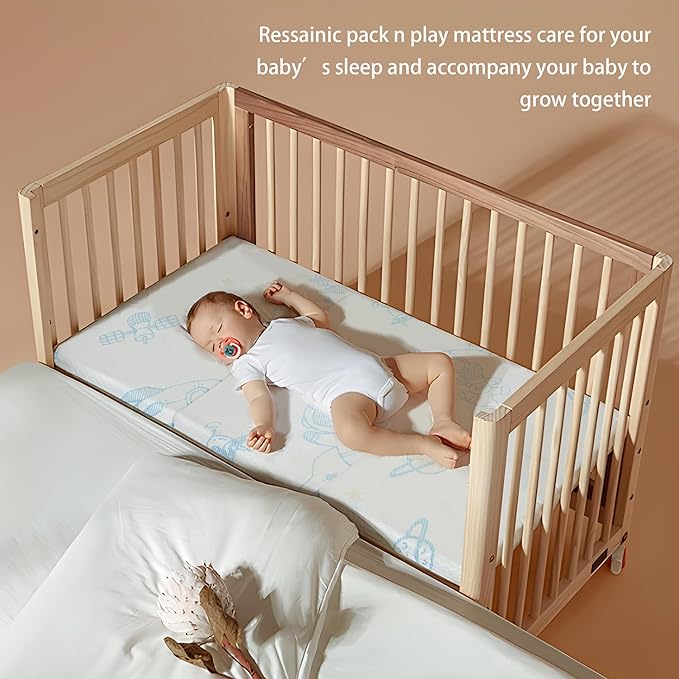 Pack and Play Mattress Pad, Trifold Portable Crib Pack N Play Mattresses, 38" x 26" x 1.5" Jacquard Playpen Mattress for Travel Soft Breathable Play Yard Mattress with Washable Cover
