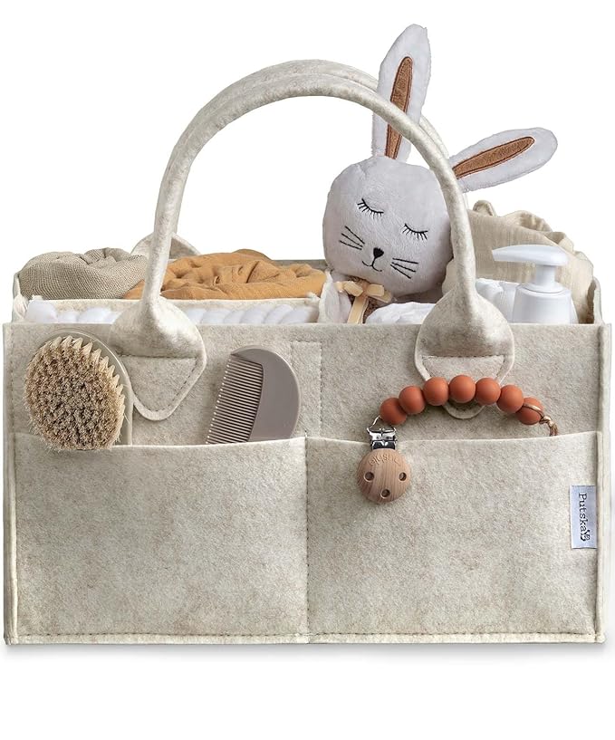 PUTSKA Baby Diaper Caddy Organizer - Nursery Storage Basket for Diaper Station, Baby Basket Shower Gift List and Registry Must-Have, Newborn Essentials, Nursery Decor for Boy or Girl - White, Large
