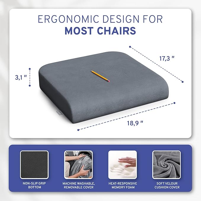 ComfySure Seat Cushion Extra Large - Firm Memory Foam Chair Pad for Recliner, Wheelchair, Office Chair, Stadium, Bleacher, Car, Floor, Patio Furniture, Bariatric Overweight Users 19”x17”x3”