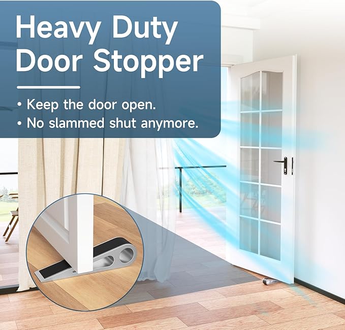 2 Pcs Heavy Duty Door Stopper for Bottom of Door, Aluminum & Rubber Door Stop Wedge- Keep Doors Open in Home, Apartment, Office, Hotel, 4.92L*1.02W*1.22H Inch,Silver