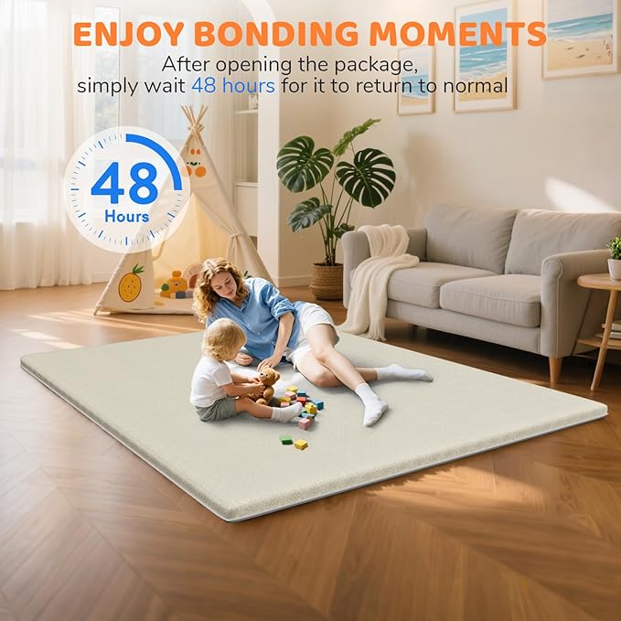 Omzer Baby Play Mat for Floor: Soft & Safe - 1.3'' Thick Foam Playpen Mat with Machine Washable Removable Coth Cover for Tummy Time- Non Slip Crawling Pad for Toddler,Infant,Kids(Khaki, 71''x79'')