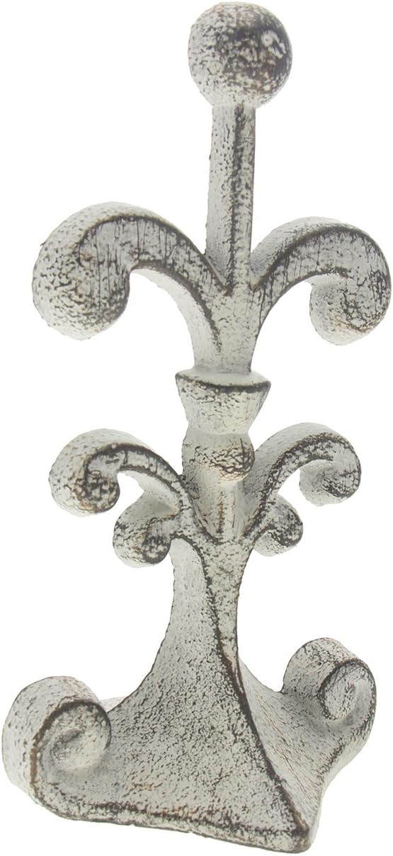 Comfify Fleur De Lis Cast Iron Door Stop – One Decorative Wedge with Felt Bottom – Rustic White Antique Finish – 4" x 3.5" x 7.75"