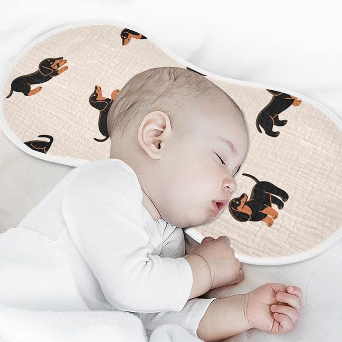 Muslin Baby Burp Cloths Set of 1, Soft Absorbent Cute Dogs Dachshunds Muslin Washcloths, Bibs, Face Towel for Newborn Boys Girls, 22 x 11 Inch