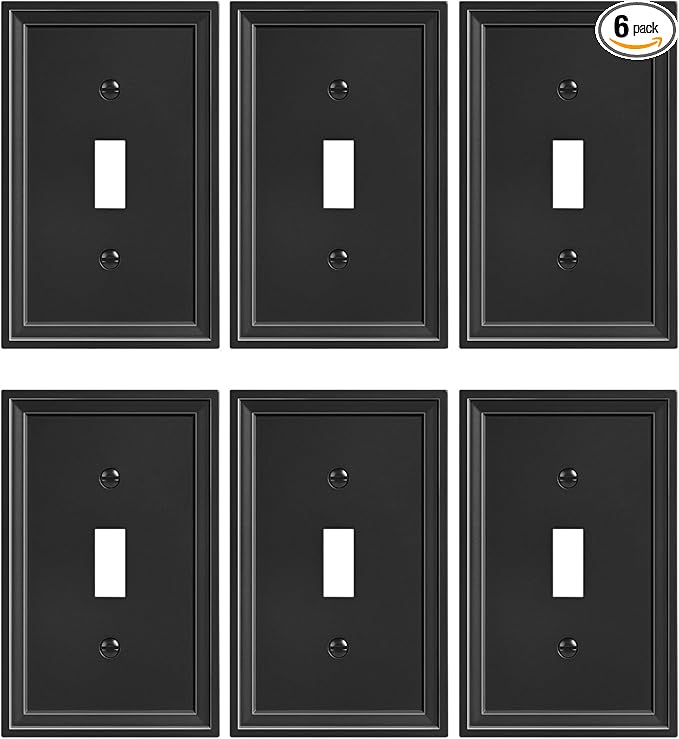 6-Pack Single Toggle Light Switch Covers Wall Plate, Black Decorative Switch Plate Covers, 1 Gang Natural Bamboo Fiber Wall Plate, Corrosion Resistant