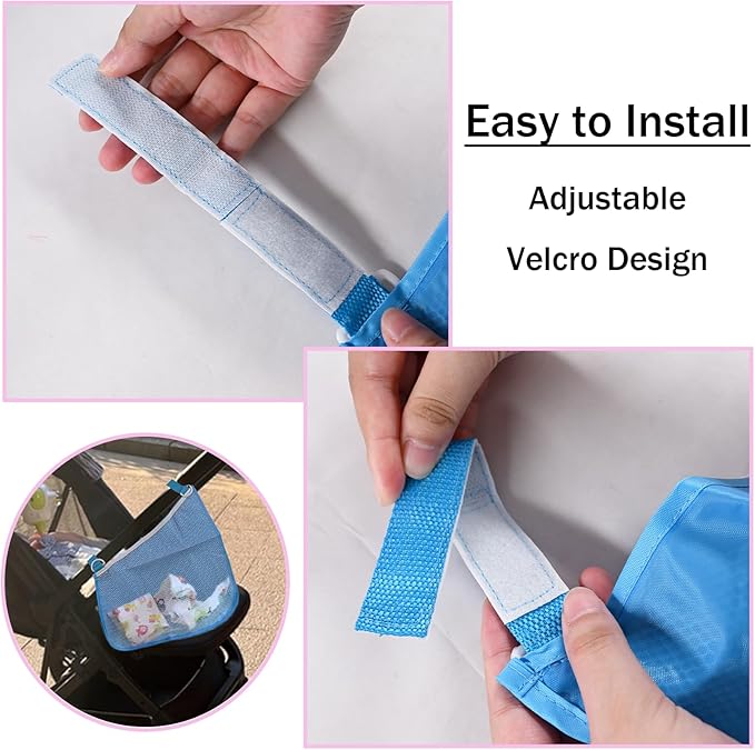 2PCS Universal Side Sling Stroller Cargo Net,Portable Storage Mesh Bag,Stroller Storage Organizer Bag,Non-Slip and Adjustable Straps Side Sling Mesh Organizer(Blue)