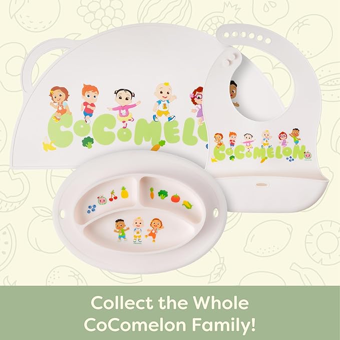 CoComelon Silicone Divider Plate - Suction Plates for Toddlers, Babies - BPA-Free- Non Slip Reusable Portable Toddler Plates with Suction, Less Mess - Portion Meal Time - Non Toxic, Dishwasher Safe