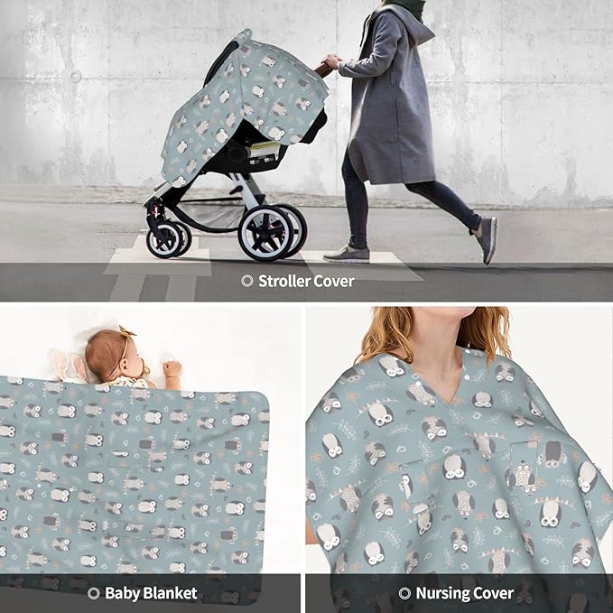Owl Baby Car Seat Canopy Cover, Nursing Cover for Newborn, Owl Baby Stuff, Stroller Cover for All Seasons