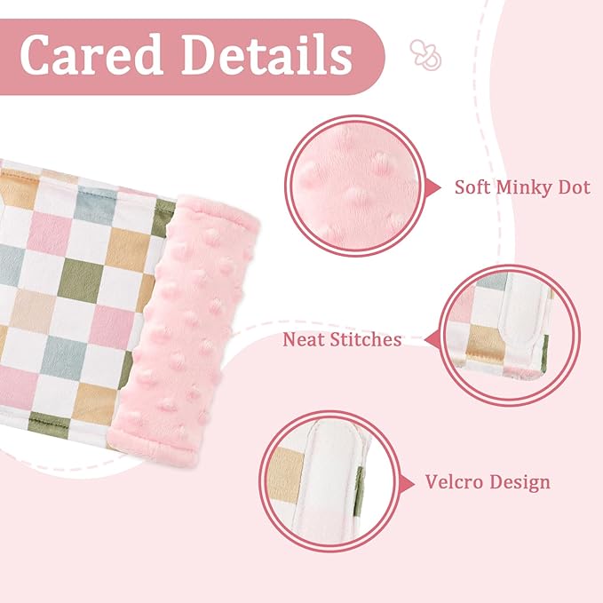 DILIMI Baby Car Seat Belt Covers, 2Pcs Carseat Shoulder Strap Pads, Soft Minky Car Seat Neck Covers, Newborn Car Seat Strap Protectors, Stroller Strap Covers for Baby Kids, Colorful Checkered