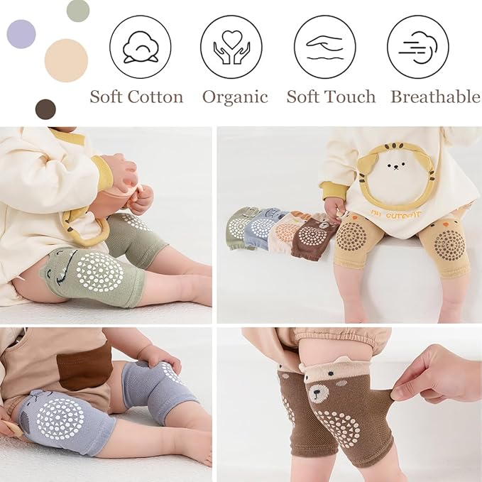 Baby Crawling Knee Pads and Socks with Anti-Slip Grips 10 Pairs Unisex Baby Toddler Nonslip Kneepads & Ankle Socks