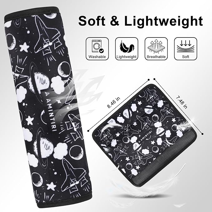 Amintiri Seat Strap Shoulder Pads for Kids, Seat Belt Cover for Children, Soft Furry Seat Belt Cushion for Travel, Cartoon Car Seat Belt Pad Cover for Boys and Girls.