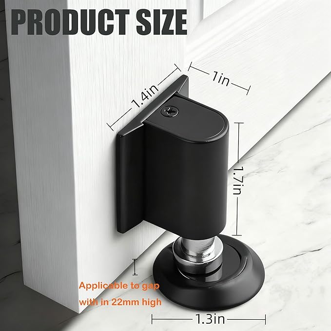 Magnetic Door Stopper No Drilling Height Adhesive Heavy Duty Magnet Doorstop Wedge Stop Catch Bottom Holder to Keep Doors Open (Brushed Nickel)
