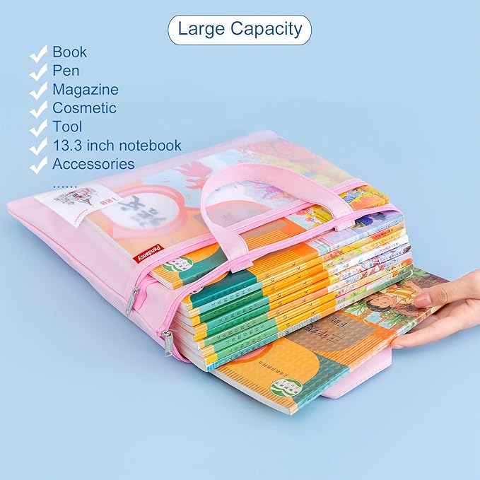 Pendancy Mesh Zipper Pouch 11x13.7 in, Large Double Pocket Waterproof File Bag with Handle, A4 Size Foldable Document Storage for Puzzle Project/Cross Stitch/Travel/Office（Green）