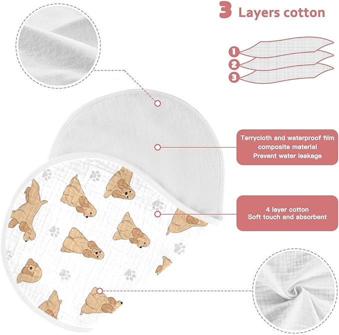 Qinllo 4 Pack Muslin Burp Cloths American Cocker Dog White Cotton Baby Burp Cloths Ultra Absorbent Burping Cloth Soft Spit Up Rags for Newborn Babies Boys Girls 22x11 Inch