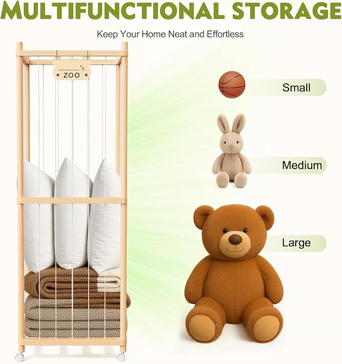 May Eileen 64 Inches Tall Stuffed Animal Storage & Toy Organizer – Cute Wooden Toy Rack for Kids' Rooms, Bedrooms & Living Rooms