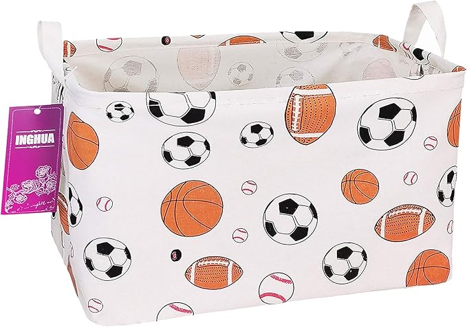 INGHUA Rectangular Storage Basket Fabric Organizer Bin for Toys,Books,Clothes,Gifts,Pets-Perfect for Home,Office,Nursery,Dorm,Shelf(Rec ball game)