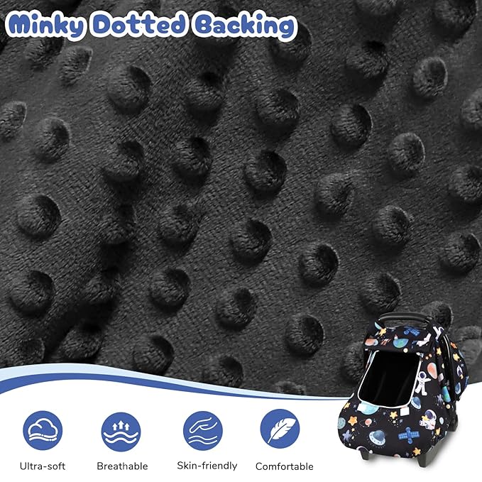 Baby Car Seat Cover, Windproof Carseat Cover for Infant Girls, Infant Warm Carseat Canopy with Double Layer Fabric for Winter, Compatible with Most Baby Car Seat, Space