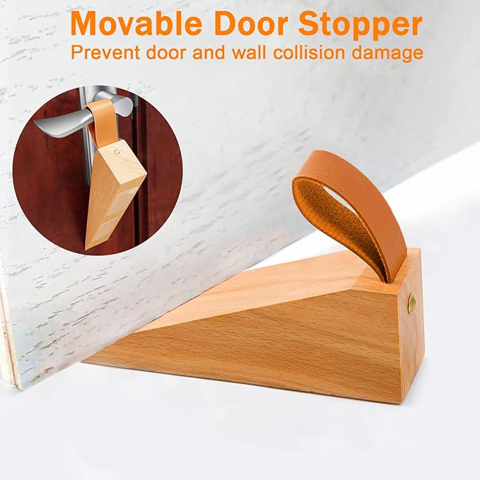 Large Wood Door Stopper, Solid Wooden Non-Slip Door Wedge, Sturdy and Durable Door Stop Wedges, Fit for Door Bottom Seam (0.2" - 2") Large 1 Pack