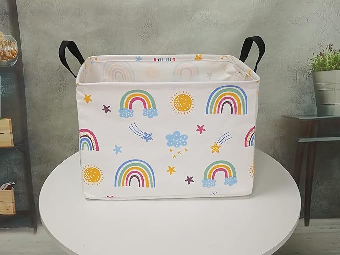 DUYIY Rectangle Gift Storage Basket Home Shelf Storage Basket Organizer Box Clothes Laundry Hamper Nursery Basket Laundry Basket with Handles (Rainbow)