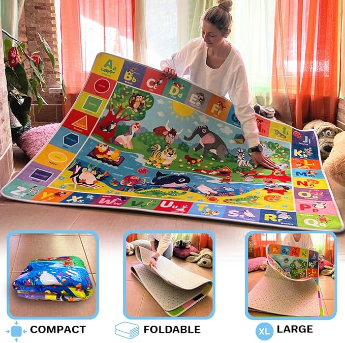 QUOKKA Baby Mat for Floor Play for Babies 6-12 Months – Super Soft Baby Floor Play Mat for Toddlers 1-3 – Extra Thick Crawling Plush Rug for Nursery – Padded Foldable Activity Infant Playroom Carpet