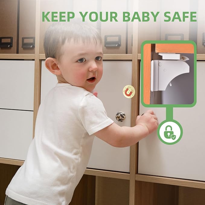20 Pack Vkania Magnetic Cabinet Locks Child Safety with 2 Keys - Baby Proof Adhesive Latches for Kitchen Cabinets & Drawers, No Drilling Easy Installation (20 Locks + 2 Keys)