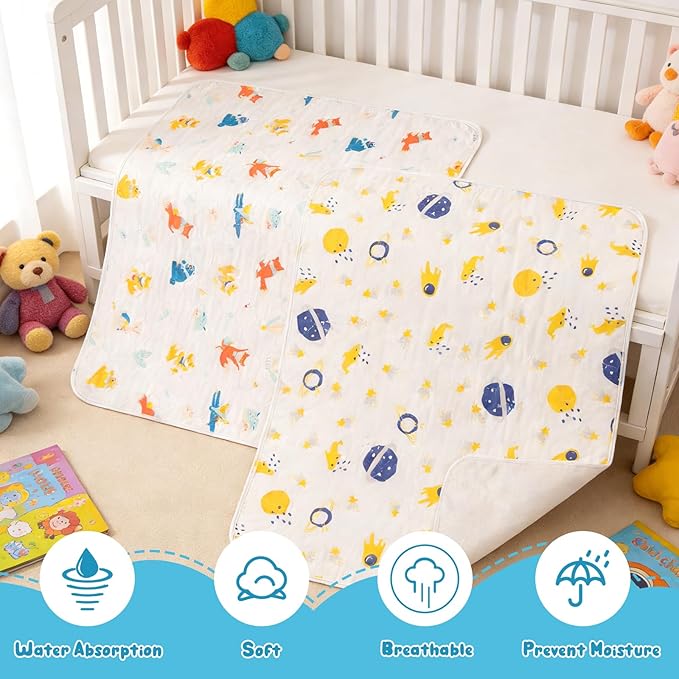 Catteyonce Baby Portable Diaper Changing Pad,Waterproof Changing Mat,Soft Comfortable,Foldable Travel Pad,Toddler Essentials Must Haves,Newborn Shower Gifts(2 Pcs-27"x35"-Astronaut & Fox Banana)