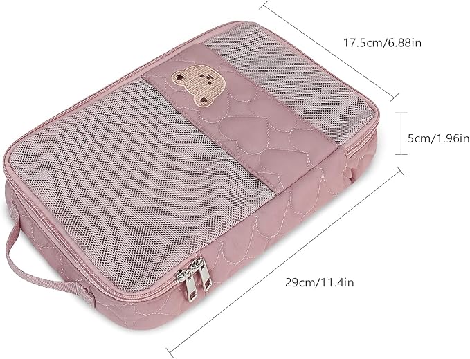 Baby Diaper Bag Organizer Pouches - 2 Pack Waterproof Pod Hanging Diaper Bag Cute Bear Mesh Bag Reusable, Washable or Baby Cloth Diapers (Green&Pink)