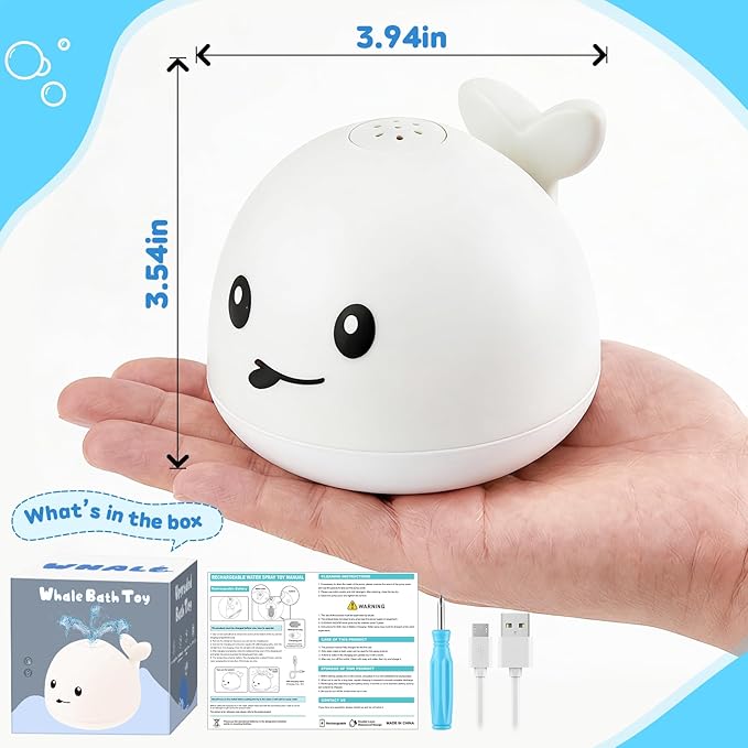 Baby Bath Toys for Kids Ages 1-3, Easter Basket Stuffers for Baby 1 2 3 Year Boy Girl, Whale Bath Toy Sprinkler Light up Bath Toys for Babies 6-12 Months, Toddlers Bathtub Toys Baby Birthday Gifts