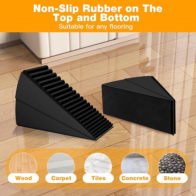 Heavy Duty Metal Door Stop, Strongest Large Adjustable Spring Door Stopper Up to 3 inch Tall, Door Stoppers for Bottom of Door, Stainless Steel Black Rubber Door Wedge for Any Heavy Doors