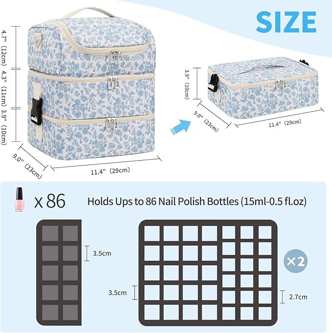 CUBETASTIC Nail Polish Organizer, Nail Supplies Storage Case Holds 86 Bottles Nail Polish & Nail Lamp, Travel Nail Tech Carrying Bag, Nail Kit Bag For Nail Stuff & Manicure Tools