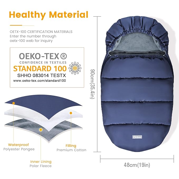 Orzbow Universal Stroller Bunting Bag, Winter Baby Footmuff for Strollers, Warm Coral Fleece Stroller Winter Cover for Cold Weather, Waterproof & Windproof, Baby Essentials Must Have, Blue