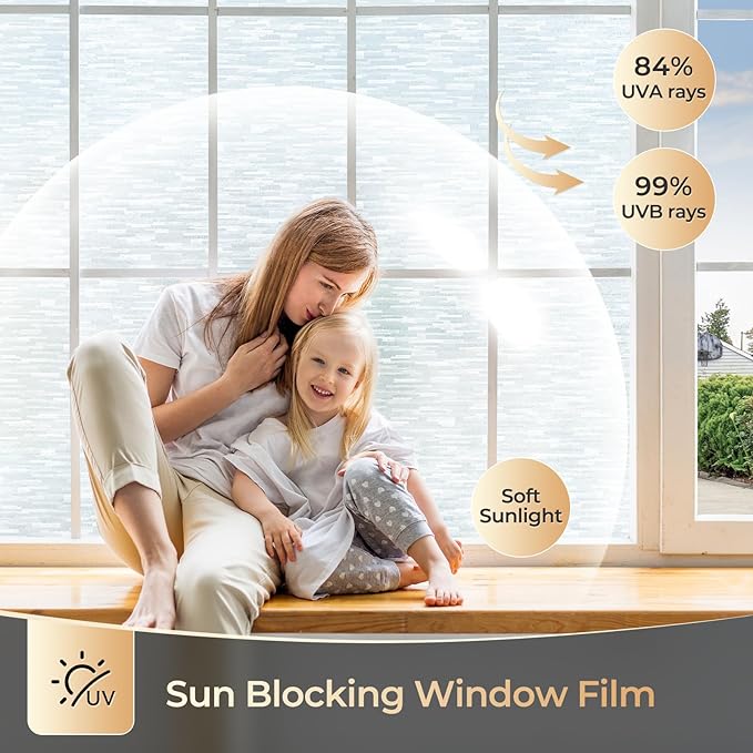 rabbitgoo Window Privacy Film, Frosted Glass Window Film Static Cling Covering, Non Adhesive Privacy Clings Vinyl, Removable Frosting Sticker for Home Decoration, White, 35.4 x 78.7 Inches