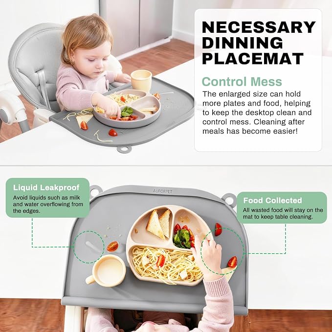 Large Silicone Suction Mat, 17" x 12" Thick Mats with Edge-Bumper, Raised Edge Leakproof, Non-Slip for Kids Toddler Baby Essentials Table Placemat, Restaurant Eating, Plates, Art, Craft & Painting