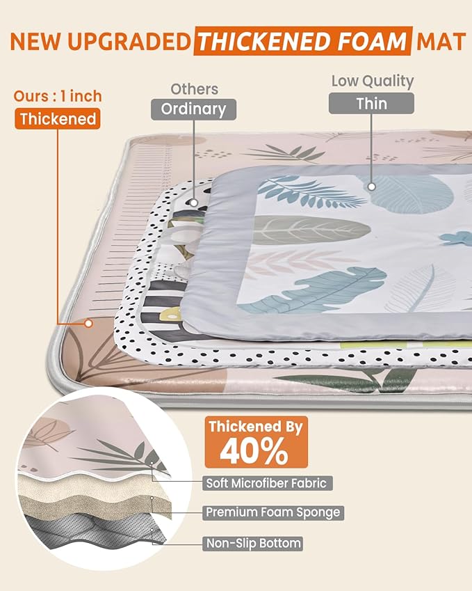 74x50 Playpen Mat Foam Thick, 1 inch Thicker & Waterproof Baby Play Mat for Kids Toddlers Infants Floor Crawling, 1" Cushioning Padded Large Playmat for Indoor Outdoor, Gift for Boys Girls, Boho