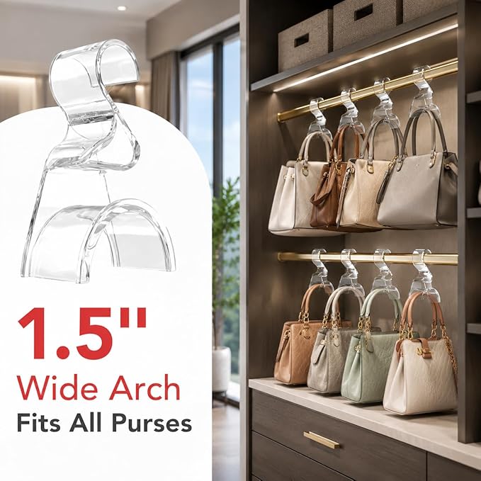 Wiosi Handbag Hanger 3 Pack - Durable Luxury Acrylic Holder Organizers Storage for Purse Tote Bag Satchel Backpack Crossover - Holds Up to 66Lbs – Easy to Clean, No Tools Required