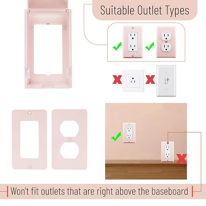 Bates - Baby Safety Outlet Cover Box, Pink, Outlet Covers Baby Proofing, Plug Covers Baby Proofing, Baby Outlet Cover, Socket Covers Baby Proofing, Baby Outlet Covers Baby Proof, Outlet Box Cover
