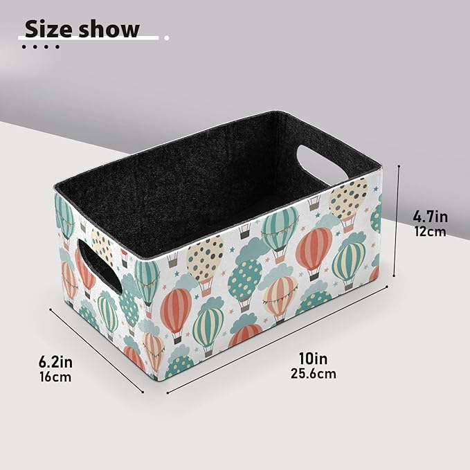 Emelivor Hot Air Balloons White Storage Basket Bins Set (2pcs) Felt Foldable Storage Bins with Fabric Rectangle Storage Organizing Baskets for Organizer, Closet, Shelves, Office