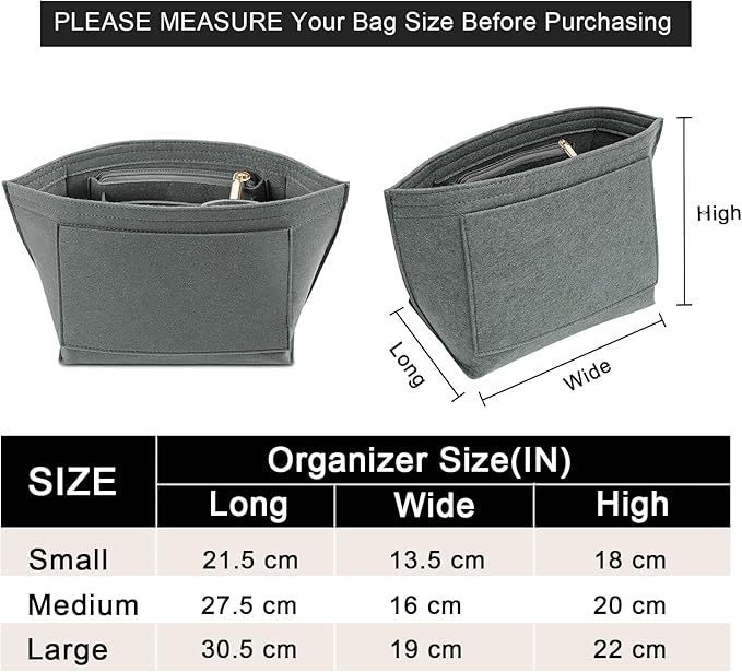 Felt Purse Organizer Insert for Longchamp Le Pliage S Handbag Insert (Light Grey, Small)