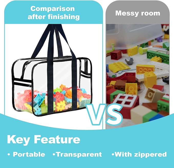 Clear Toy Storage Bag with Zipper - Organizing Bags for Home Travel with Handles - for Building Blocks, Puzzle, Book, Board Game(2, X-Large)