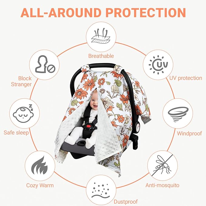 Metplus 2 in 1 Baby Car Seat Cover, Car Seat Canopy for Babies, Mom Multiuse Nursing Cover, Minky Baby Carrier Covers, Newborn Boy Girl, Peekaboo Opening