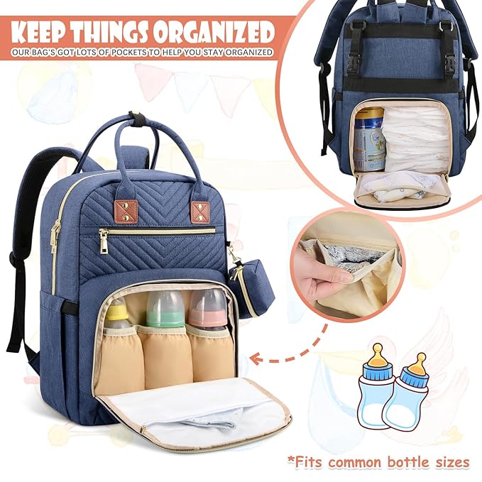 Tenot Baby Diaper Bag Backpack, Travel Diaper Bags for Baby Girl Boy Large Capacity Baby Bag Backpack for Women Peacock Blue